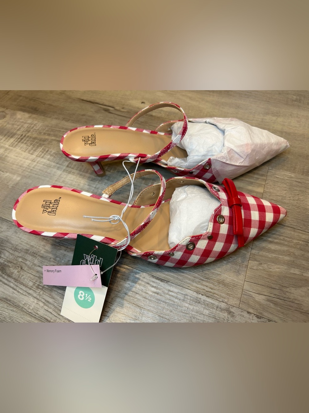 New Womens Lysandra Gingham Eyelet Kitten Heels, Red Slip-on Wild Fable - Picture 6 of 7